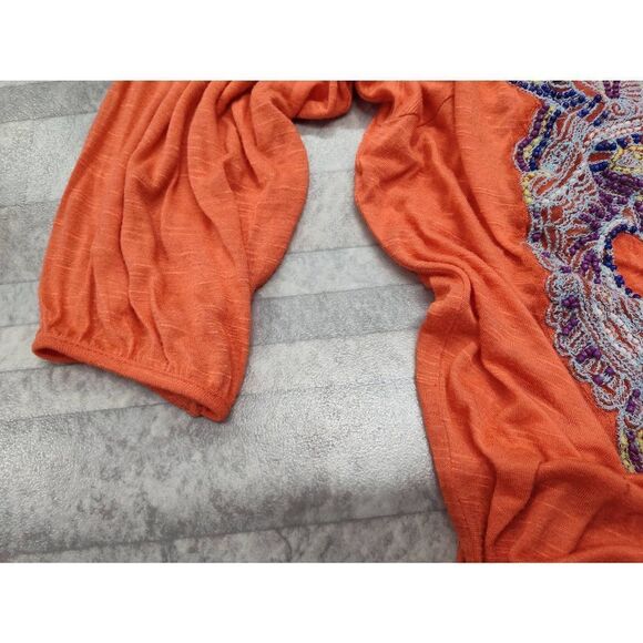 FREE PEOPLE ORANGE EMBROIDERED 2 LAYER PEASANT TOP SIZE XS - Picture 7 of 14